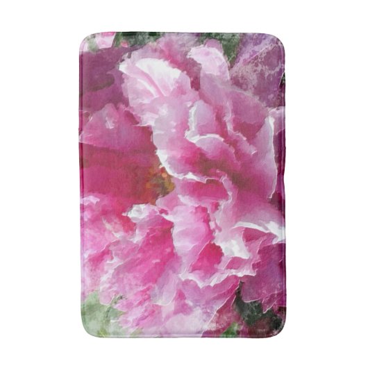 *~* Origineel kunstwerk Roze Pioen Bloemschilderij Badmat (Voorkant Verticaal)