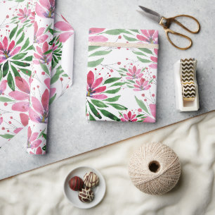 Origineel Kunstwerk Waterverf Bloemen Bloeien Cadeaupapier