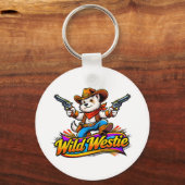 Origineel ontwerp Westie hond cowboy Sleutelhanger (Voorkant)