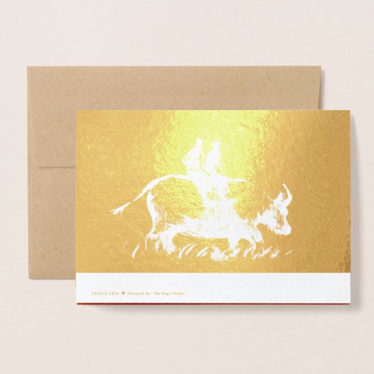 Origineel Ox Children schilderen Chinees Jaar 2021 Folie Kaarten (Met envelop)