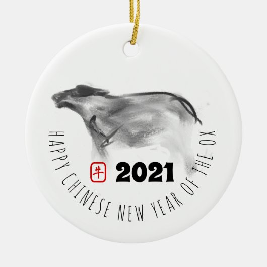 Origineel OX Chinees nieuwjaar 2021 CRO Keramisch Ornament (Voorkant)
