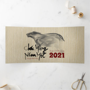 Origineel OX Vietnamees Nieuwjaar 2021 3FC Drieluik Wenskaart