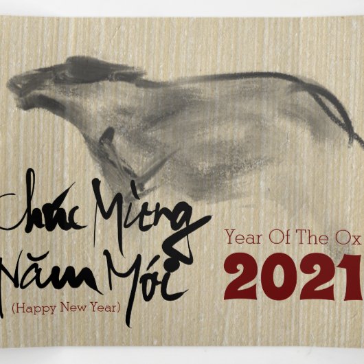 Origineel OX Vietnamees Nieuwjaar 2021 3FC Drieluik Wenskaart (Binnenkant midden)