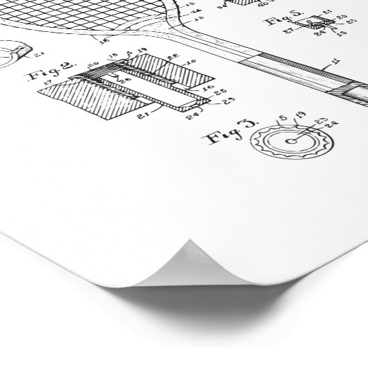 Origineel Poster van het Patent van Tennis Racket  (Hoek)