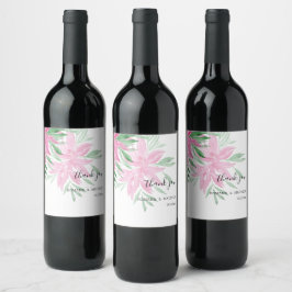 Origineel Roze Bloemschilderwerk met de Hand Gesch Wijn Etiket