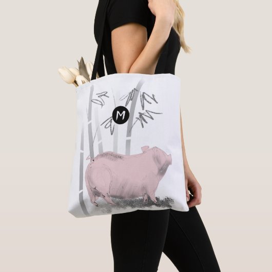Origineel roze roze bamboe monogram Kies kleur B Tote Bag (Dichtbij)