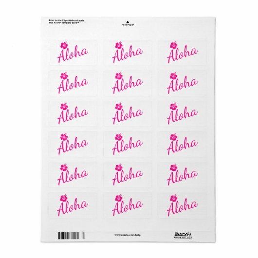 Origineel roze tekstontwerp ALOHA en de bloem Etiket (Full Sheet)