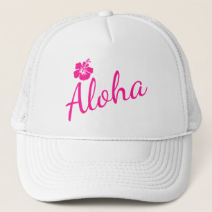 Origineel roze tekstontwerp ALOHA en de bloem Trucker Pet