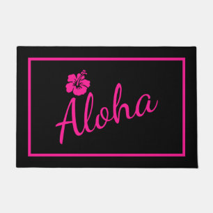 Origineel roze tekstontwerp ALOHA Hibiscus bloem Deurmat