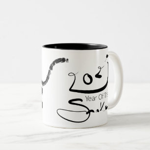 Origineel schilderij 2 Slang Chinees Nieuwjaar 202 Tweekleurige Koffiemok