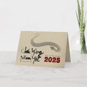 Origineel schilderij 2 Slang Vietnamees Nieuwjaar  Feestdagen Kaart