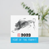 Origineel Schilderij Chinees Konijn Jaar Verjaarda Kaart (Staand voorkant)