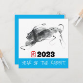 Origineel Schilderij Chinees Konijn Jaar Verjaarda Kaart (Voorkant / Achterkant in situ)