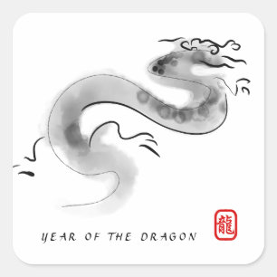 Origineel schilderij Chinese Dragon Jaar Verjaarda Vierkante Sticker