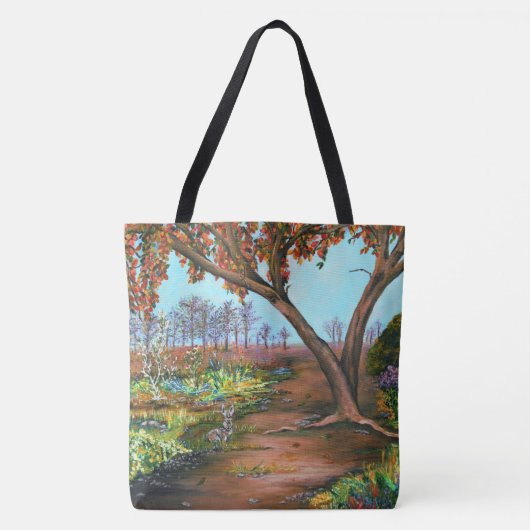 Origineel schilderij Herfstboom en konijn Tote Bag (Voorkant)