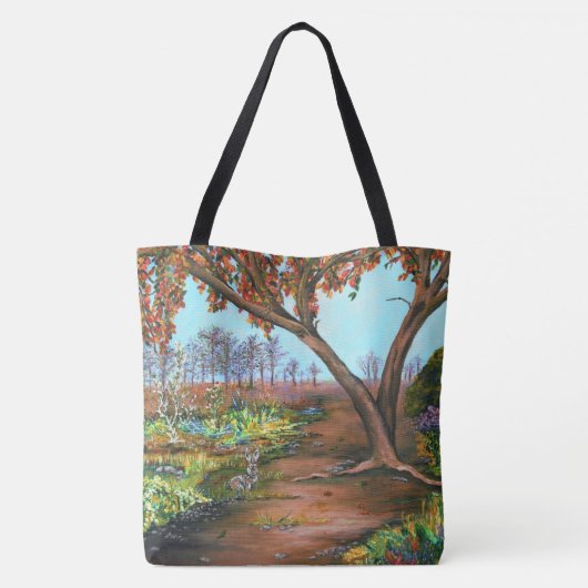 Origineel schilderij Herfstboom en konijn Tote Bag (Achterkant)