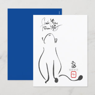 Origineel schilderij Kat Vietnamees Nieuwjaar 2023 Feestdagenkaart