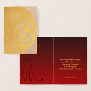 Origineel schilderij Kat Vietnamees Nieuwjaar 2023 Folie Kaarten