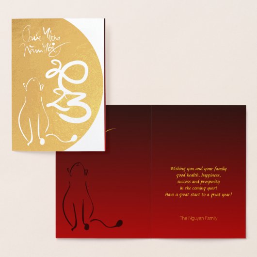 Origineel schilderij Kat Vietnamees Nieuwjaar 2023 Folie Kaarten (Display)