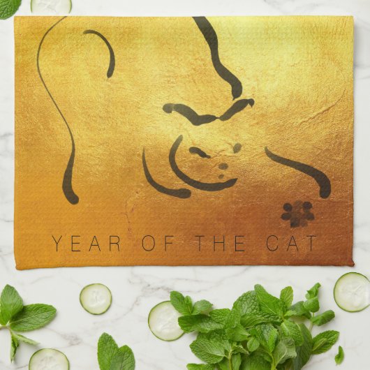 Origineel schilderij Kat Vietnamees Nieuwjaar 2023 Theedoek (Gevouwen)