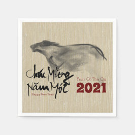 Origineel schilderij OX Vietnamees Nieuwjaar 2021  Servet