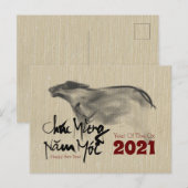 Origineel schilderij OX Vietnamese Nieuwjaar 2021  Aankondigingskaart (Voorkant / Achterkant)