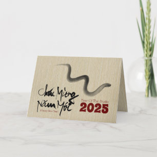 Origineel schilderij Slang Vietnamees Nieuwjaar 20 Feestdagen Kaart