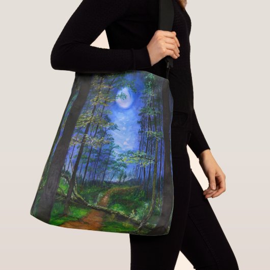 Origineel schilderij Verlaten bospad Crossbody Tas (Dichtbij)