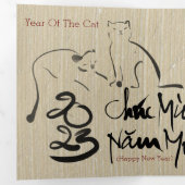 Origineel schilderkat Vietnamees nieuwjaar 2023 3F Drieluik Wenskaart (Binnenzijde eerst)