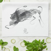 Origineel schilderkonijn Chinees jaar Zodiac KT Theedoek (Gevouwen)