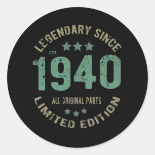 Origineel Sinds 1940 Vintage Legende Verjaardagsca Ronde Sticker