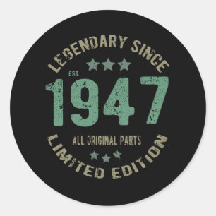 Origineel Sinds 1947 Vintage Legende Verjaardagsca Ronde Sticker