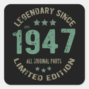 Origineel Sinds 1947 Vintage Legende Verjaardagsca Vierkante Sticker