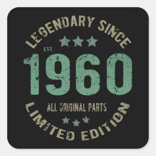 Origineel Sinds 1960 Vintage Legende Verjaardagsca Vierkante Sticker