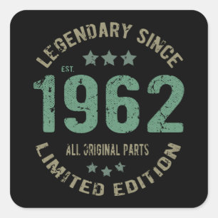 Origineel sinds 1962 Vintage Legende Verjaardagsca Vierkante Sticker