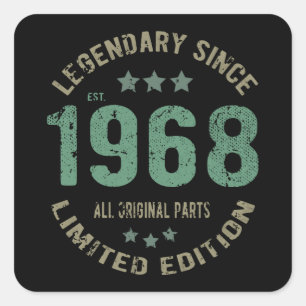 Origineel Sinds 1968 Vintage Legende Verjaardagsca Vierkante Sticker