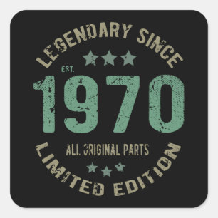 Origineel Sinds 1970 Vintage Legende Verjaardagsca Vierkante Sticker