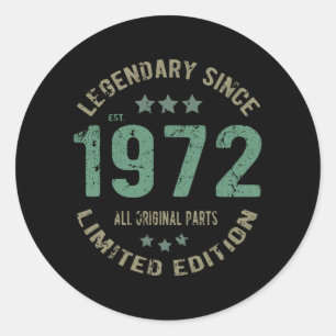 Origineel Sinds 1972 Vintage Legende Verjaardagsca Ronde Sticker