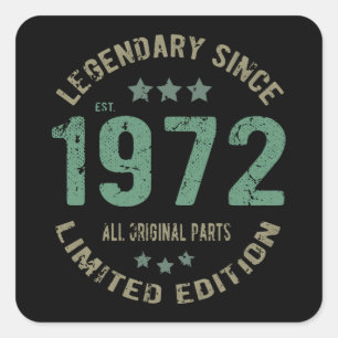 Origineel Sinds 1972 Vintage Legende Verjaardagsca Vierkante Sticker