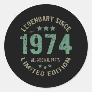 Origineel Sinds 1974 Vintage Legende Verjaardagsca Ronde Sticker