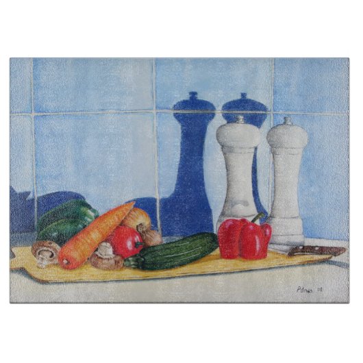 Origineel stilleven schilderij van groenten snijplank (Voorkant)