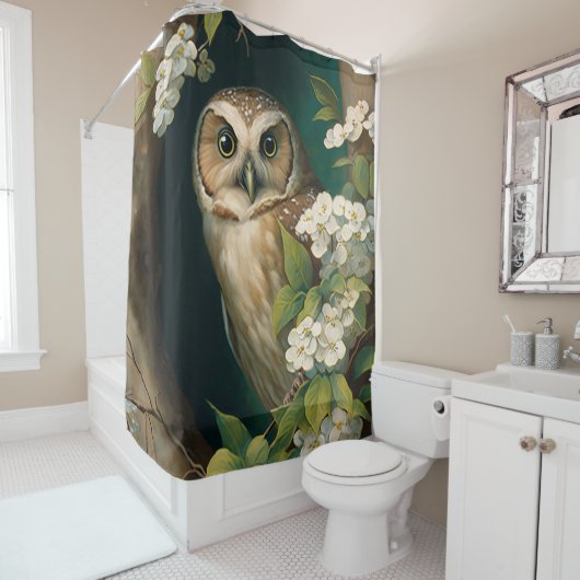 Origineel Uil Olieverfschilderij Douchegordijn (In situ)