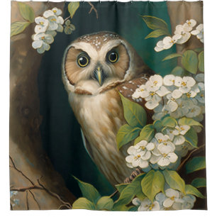 Origineel Uil Olieverfschilderij Douchegordijn