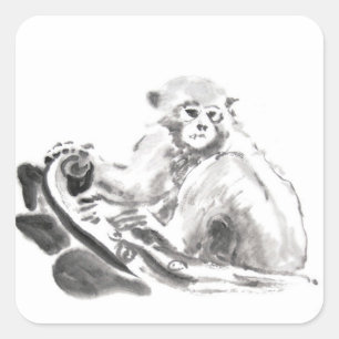 Origineel Wassen Schilderij Apenjaar Zodiac Sticke Vierkante Sticker