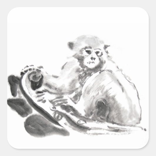 Origineel Wassen Schilderij Apenjaar Zodiac Sticke Vierkante Sticker (Voorkant)