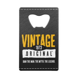 Origineel Zwart & Goud Lederen Geboorte Jaar Creditkaart Flessenopener