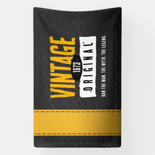 Origineel Zwart & Goud Lederen Geboorte Jaar Spandoek (Verticaal)