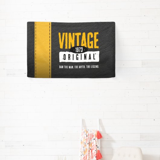 Origineel Zwart & Goud Lederen Geboorte Jaar Spandoek (Insitu)