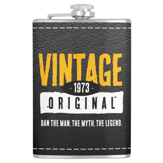  origineel zwart lederen geboortejaar heupfles (Voorkant)