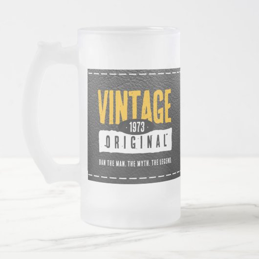 origineel zwart lederen geboortejaar matglas bierpul (Links)